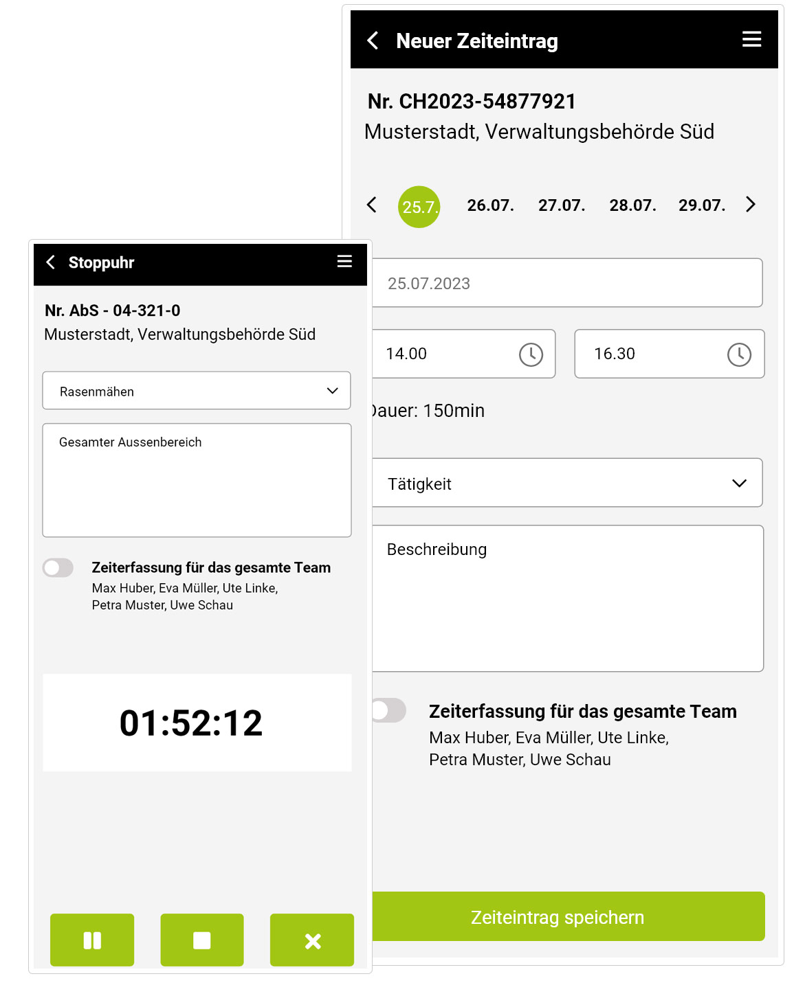 Zeiten per Stoppuhr